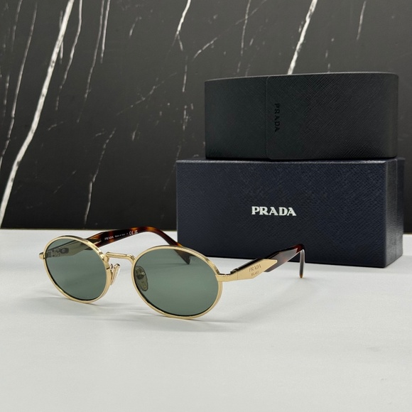 NEW SPR 65Z ZVN70L PRADA GOLD GREEN PR65ZS ZVN70L OVAL UNISEX SUNGLASSES - Picture 3 of 14